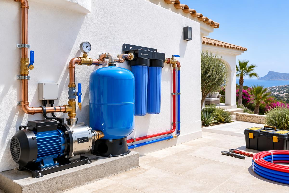 Waterpomp en filter installatie bij een villa aan de Costa Blanca